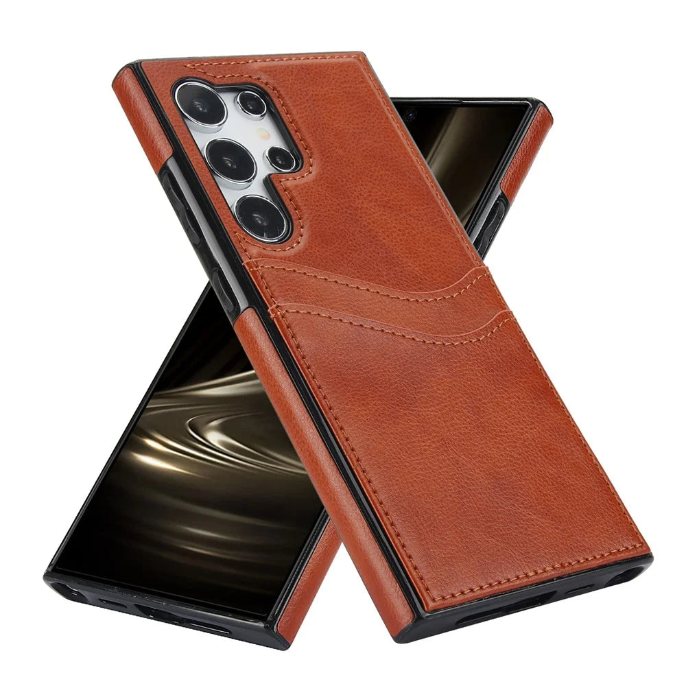 For Samsung Galaxy S24 Ultra Phone Protector Card Slot Scratch-Resistant PU+TPU Phone Case - Brown - 6