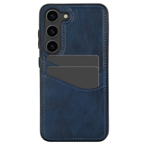 For Samsung Galaxy S23 Phone Protector Card Slot Cell Phone Case Slim-Fit PU+TPU Cover - Blue - 1