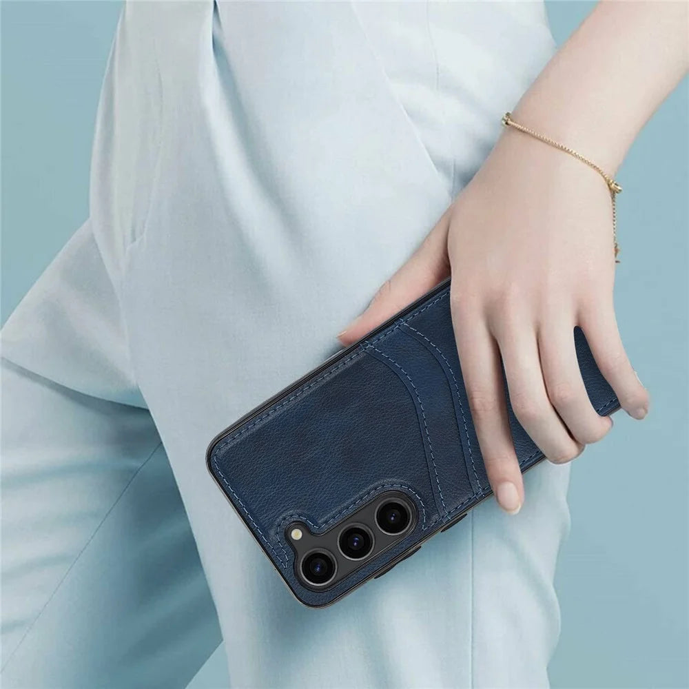 For Samsung Galaxy S23 Phone Protector Card Slot Cell Phone Case Slim-Fit PU+TPU Cover - Blue - 3