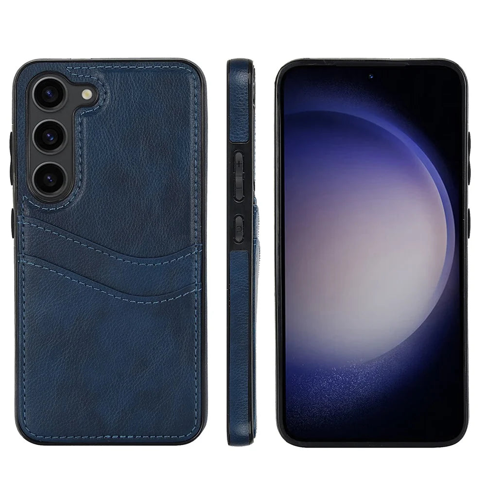 For Samsung Galaxy S23 Phone Protector Card Slot Cell Phone Case Slim-Fit PU+TPU Cover - Blue - 7