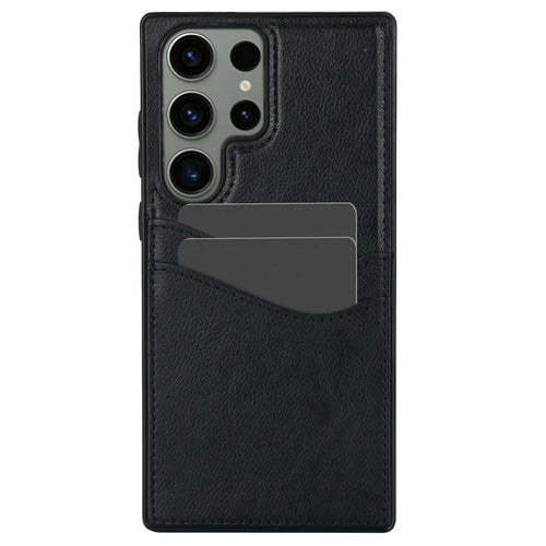 For Samsung Galaxy S23 Ultra Card Storage Phone Shell Shockproof Cell Phone Case PU+TPU Cover - Black - 1