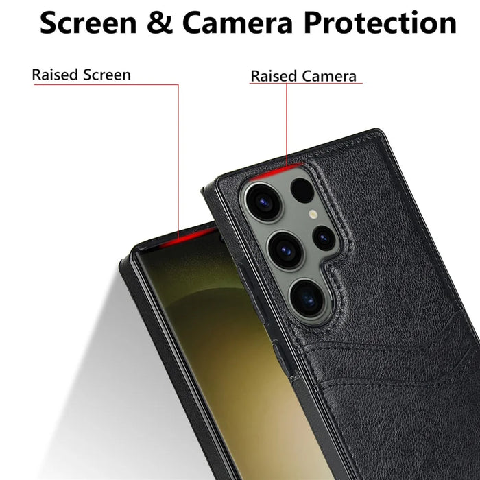 For Samsung Galaxy S23 Ultra Card Storage Phone Shell Shockproof Cell Phone Case PU+TPU Cover - Black - 4
