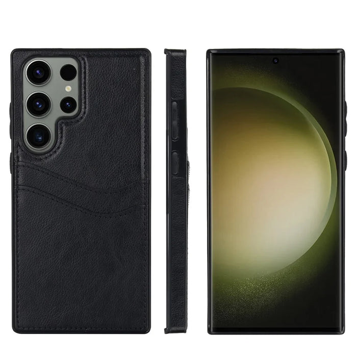 For Samsung Galaxy S23 Ultra Card Storage Phone Shell Shockproof Cell Phone Case PU+TPU Cover - Black - 7