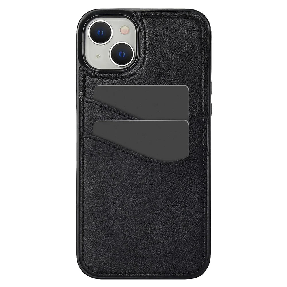 For iPhone 13 mini Case Scratch-Resistant PU+TPU Phone Shell with Card Holder - Black - 1
