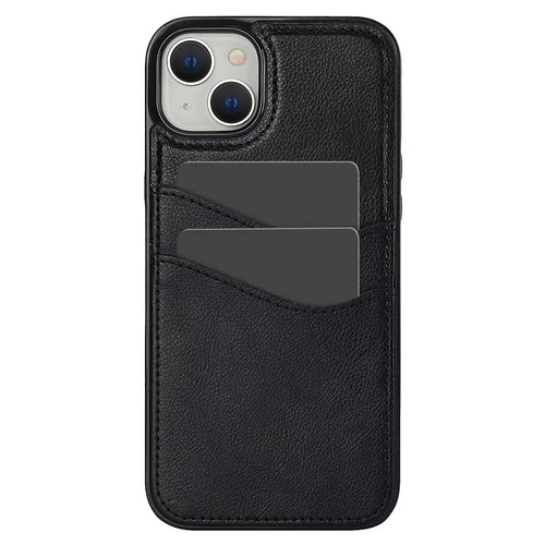 For iPhone 13 mini Case Scratch-Resistant PU+TPU Phone Shell with Card Holder - Black - 1