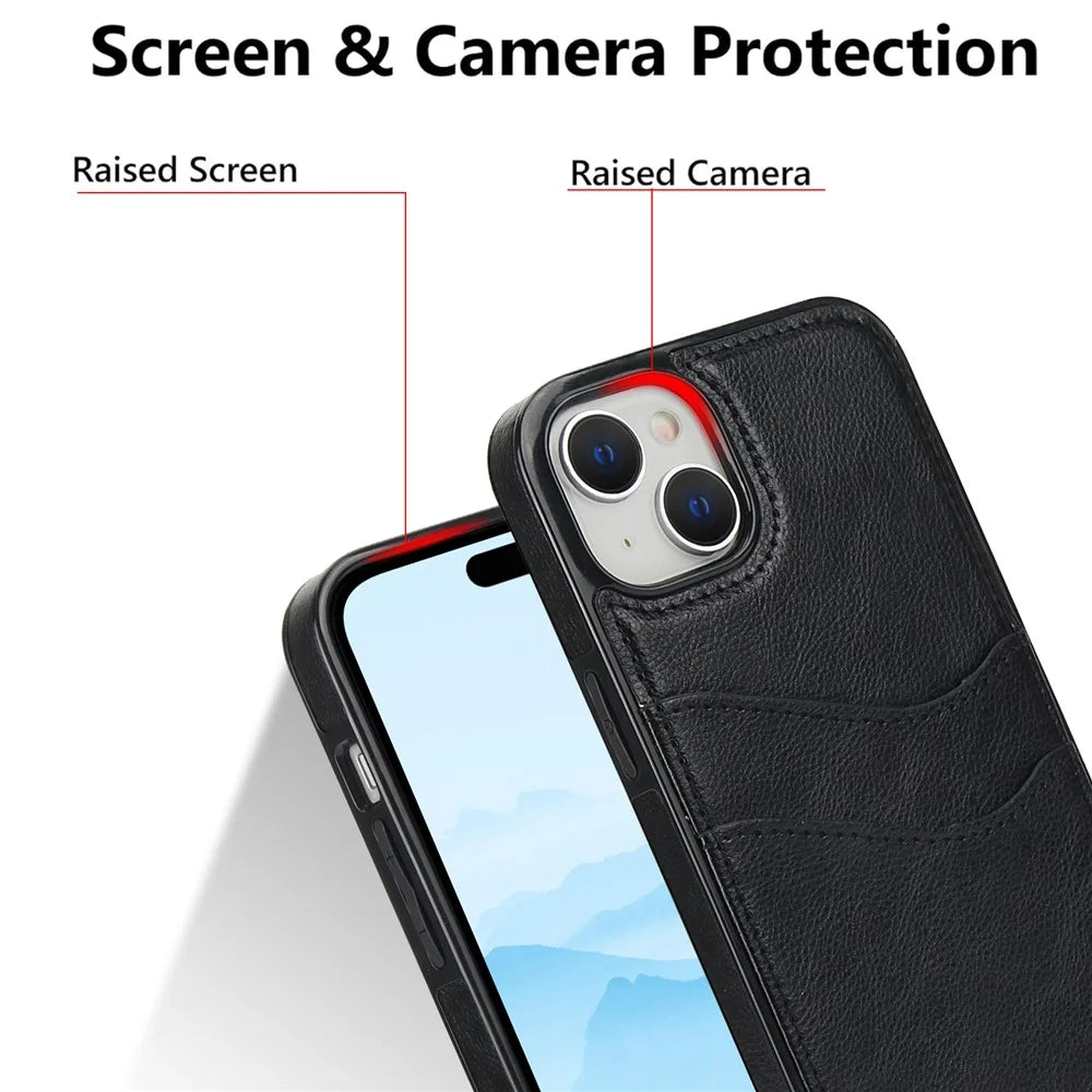 For iPhone 13 mini Case Scratch-Resistant PU+TPU Phone Shell with Card Holder - Black - 2