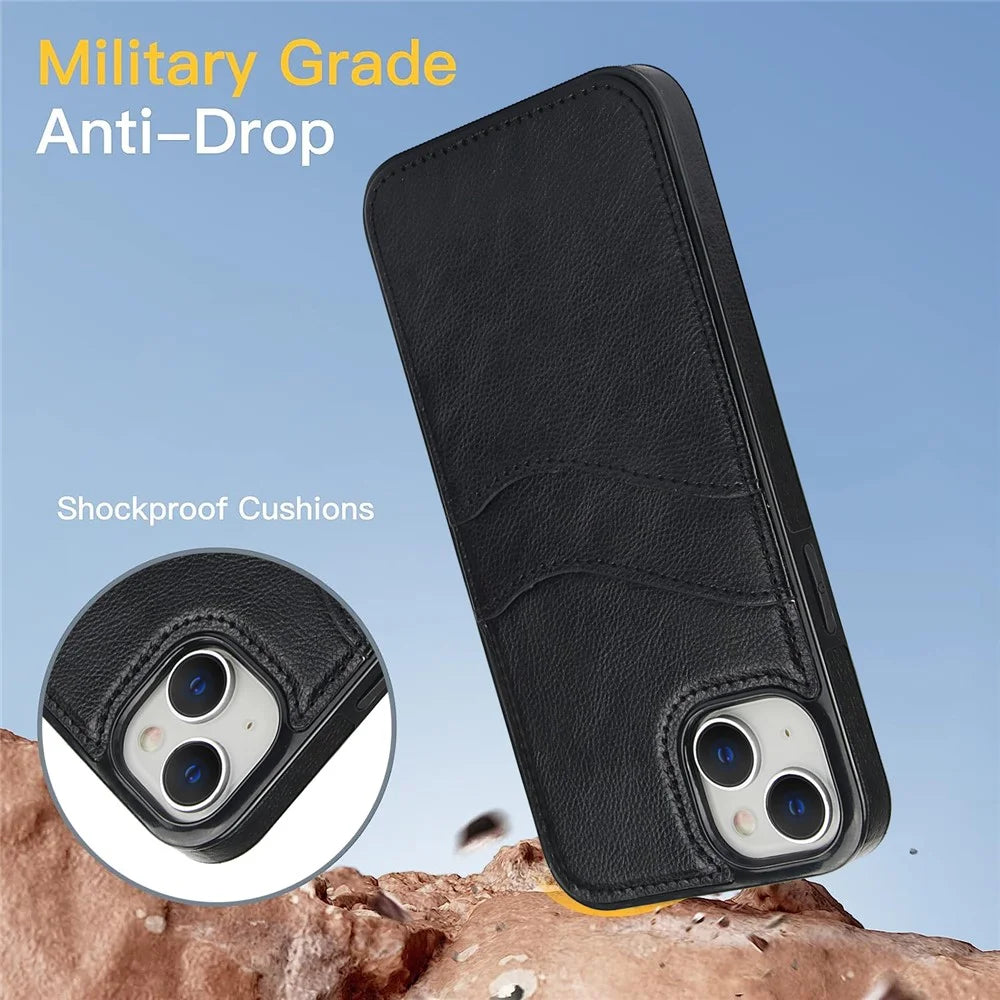 For iPhone 13 mini Case Scratch-Resistant PU+TPU Phone Shell with Card Holder - Black - 3