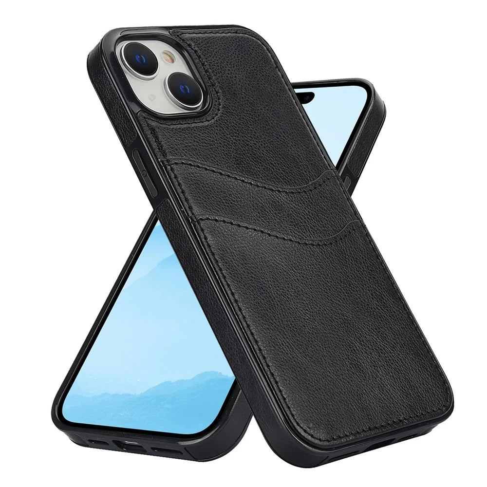 For iPhone 13 mini Case Scratch-Resistant PU+TPU Phone Shell with Card Holder - Black - 6