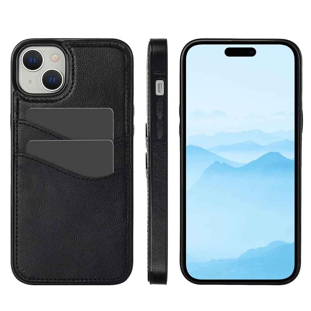 For iPhone 13 mini Case Scratch-Resistant PU+TPU Phone Shell with Card Holder - Black - 7