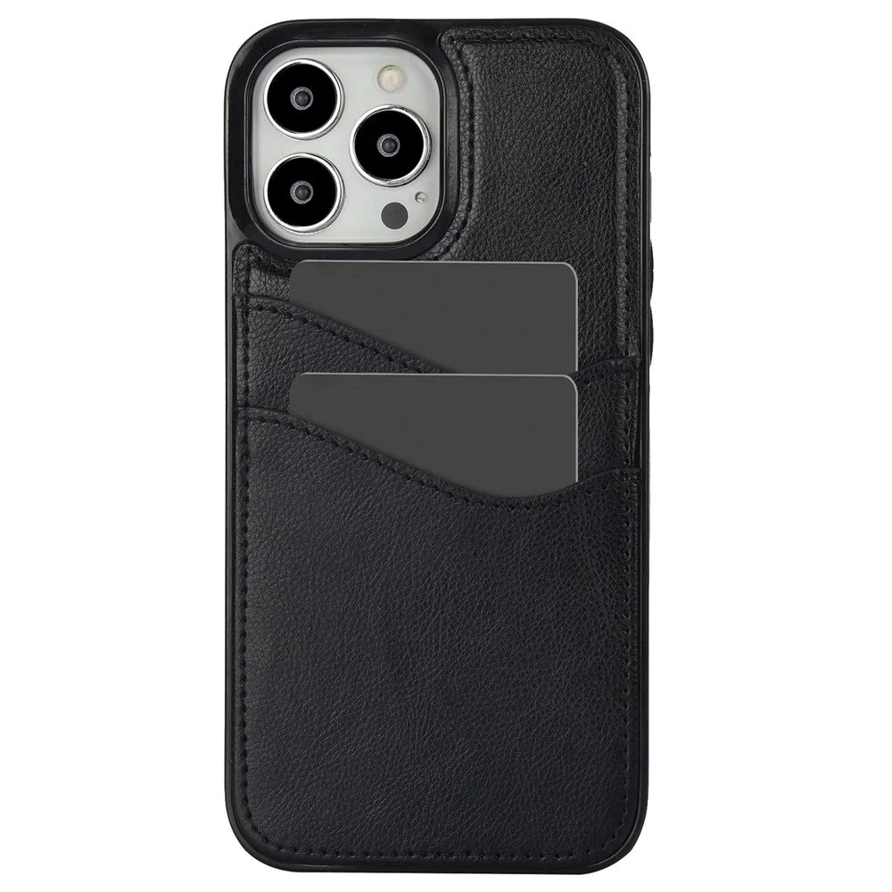 For iPhone 12 / 12 Pro Case Card Holder PU+TPU Phone Shell - Black - 1