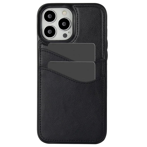 For iPhone 12 / 12 Pro Case Card Holder PU+TPU Phone Shell - Black - 1