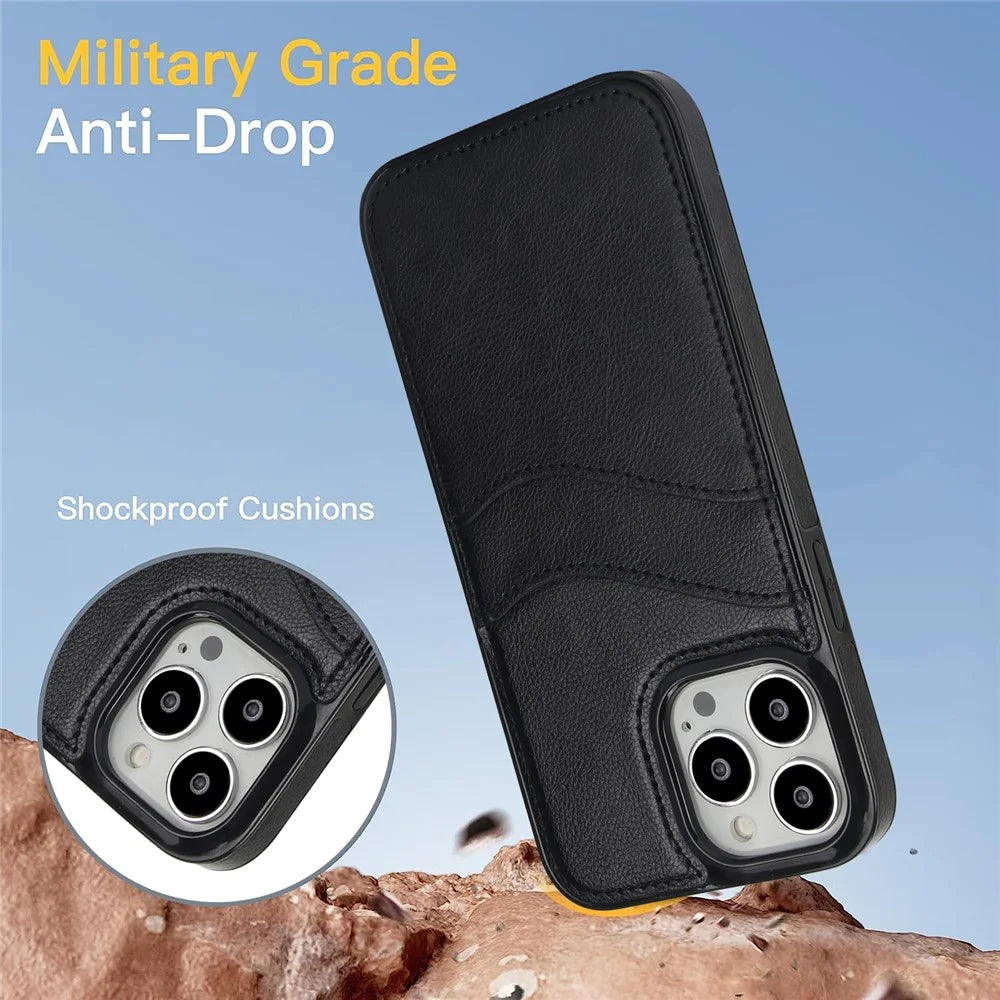 For iPhone 12 / 12 Pro Case Card Holder PU+TPU Phone Shell - Black - 2