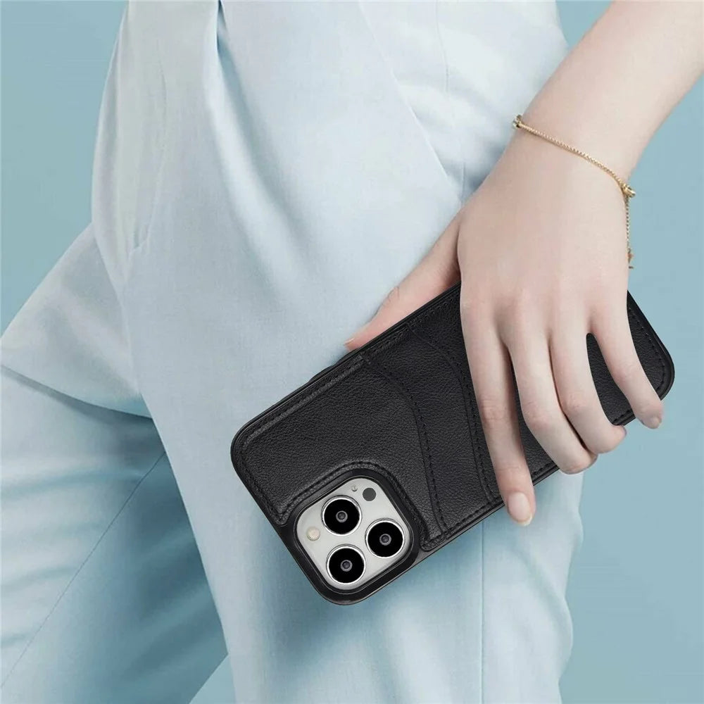 For iPhone 12 / 12 Pro Case Card Holder PU+TPU Phone Shell - Black - 3