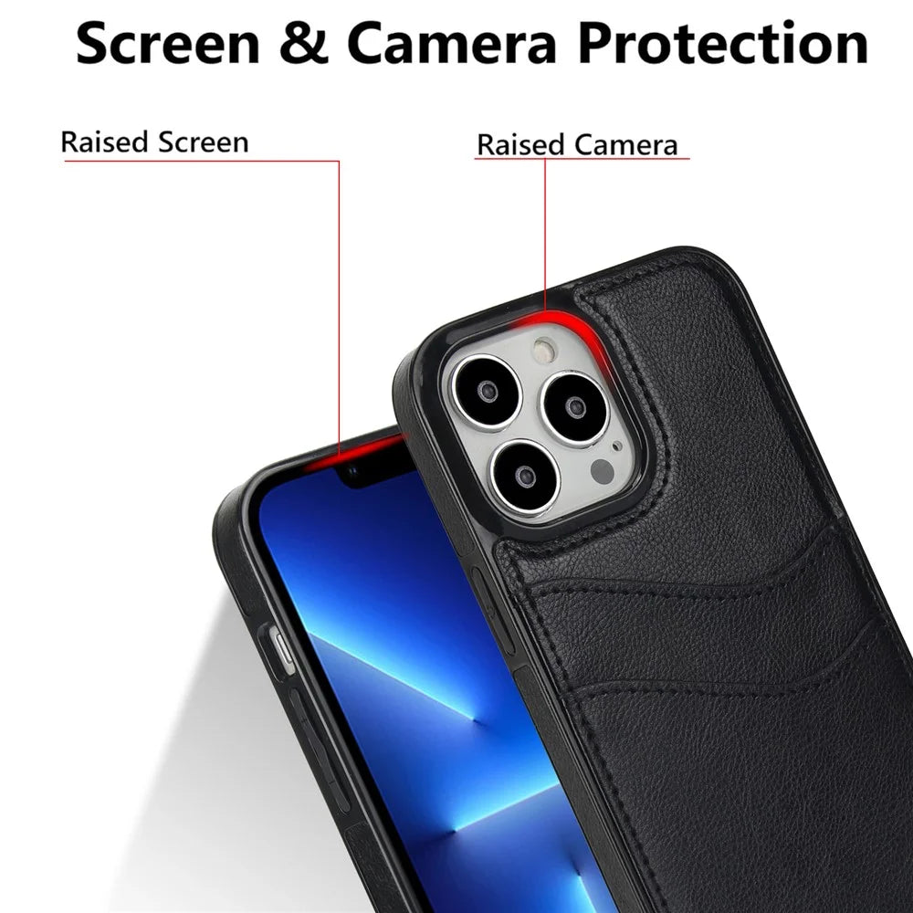 For iPhone 12 / 12 Pro Case Card Holder PU+TPU Phone Shell - Black - 4