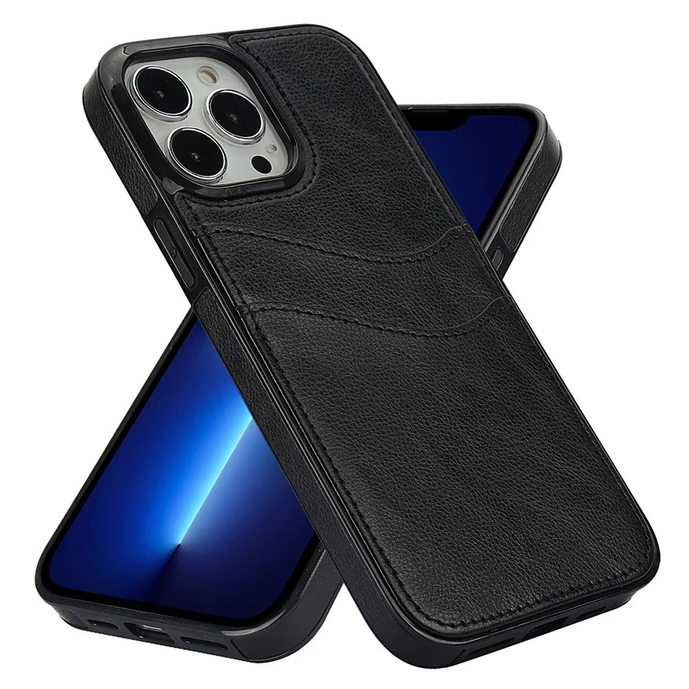 For iPhone 12 / 12 Pro Case Card Holder PU+TPU Phone Shell - Black - 6