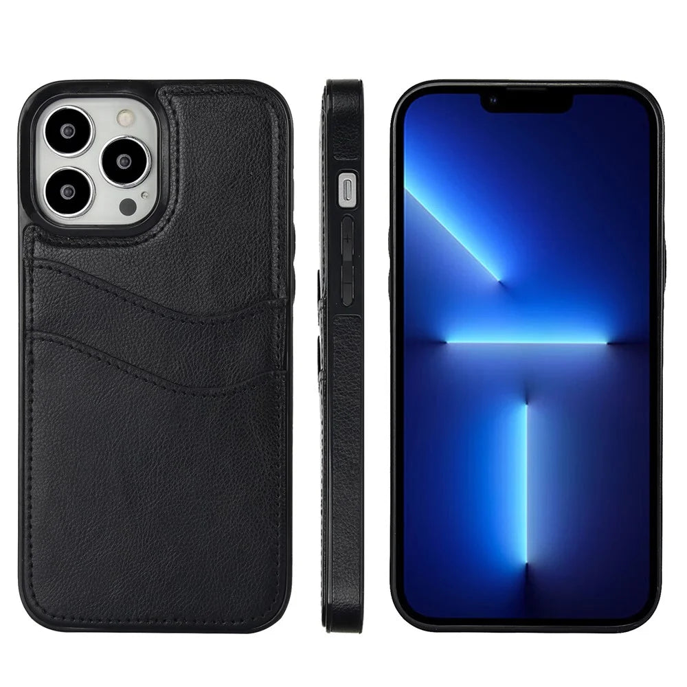 For iPhone 12 / 12 Pro Case Card Holder PU+TPU Phone Shell - Black - 7