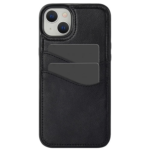 For iPhone 13 / 14 Case Anti-Scratch PU+TPU Card Holder Phone Cover - Black - 1