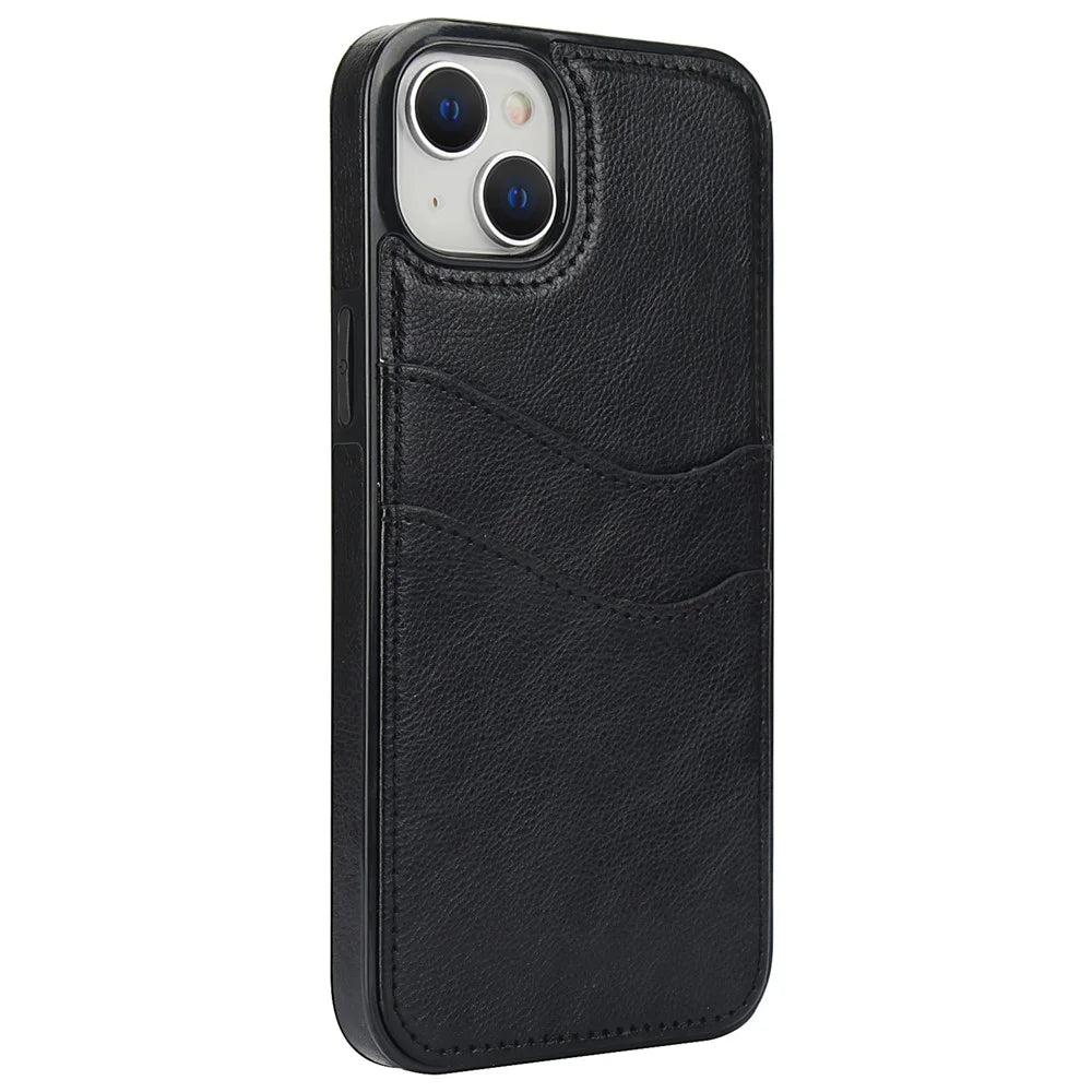 For iPhone 13 / 14 Case Anti-Scratch PU+TPU Card Holder Phone Cover - Black - 3
