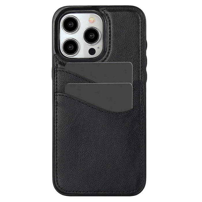 For iPhone 14 Pro Card Slot Case PU+TPU Protective Phone Cover - Black - 1