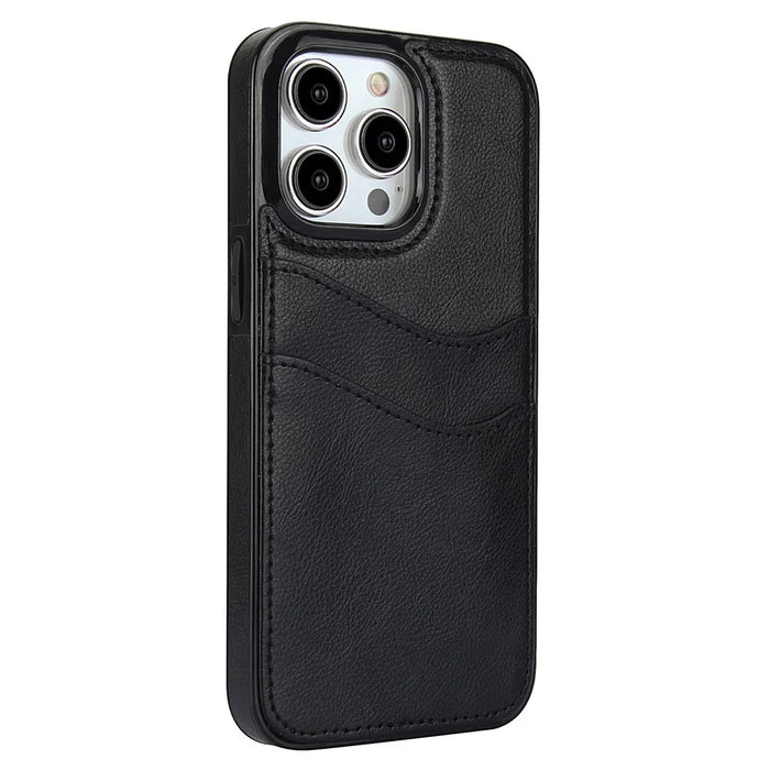 For iPhone 14 Pro Card Slot Case PU+TPU Protective Phone Cover - Black - 3