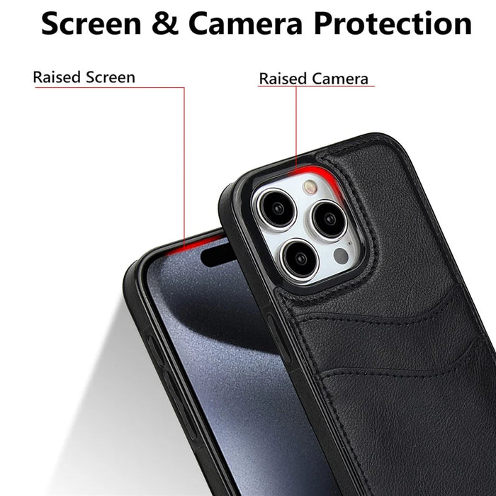 For iPhone 14 Pro Card Slot Case PU+TPU Protective Phone Cover - Black - 4