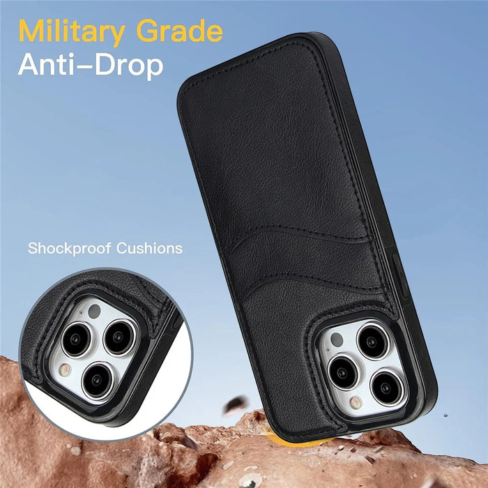 For iPhone 14 Pro Card Slot Case PU+TPU Protective Phone Cover - Black - 5