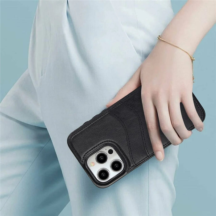 For iPhone 14 Pro Card Slot Case PU+TPU Protective Phone Cover - Black - 7