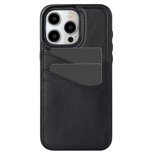 For iPhone 14 Pro Max Case Card Slot Anti-Drop PU+TPU Phone Protector - Black - 1