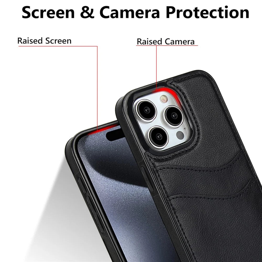 For iPhone 14 Pro Max Case Card Slot Anti-Drop PU+TPU Phone Protector - Black - 4