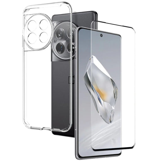 NORTHJO For OnePlus 12 5G Case Bump Proof TPU Phone Cover with 3D Curved Tempered Glass Film - Transparent - 1