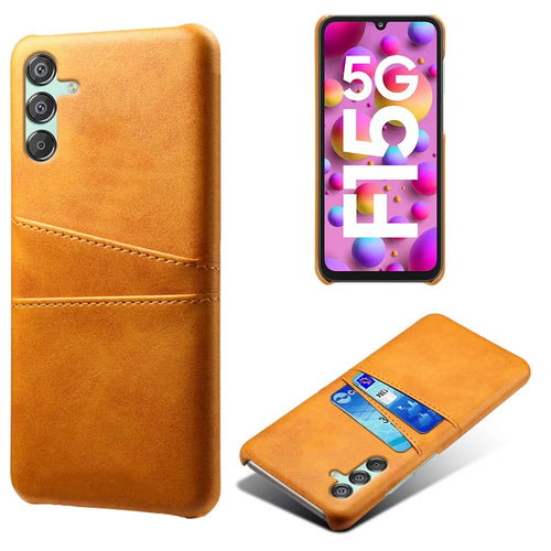 For Samsung Galaxy F15 5G / M15 5G Case PU Leather Hard PC Shockproof Shell with 2 Card Slots - Orange - 1