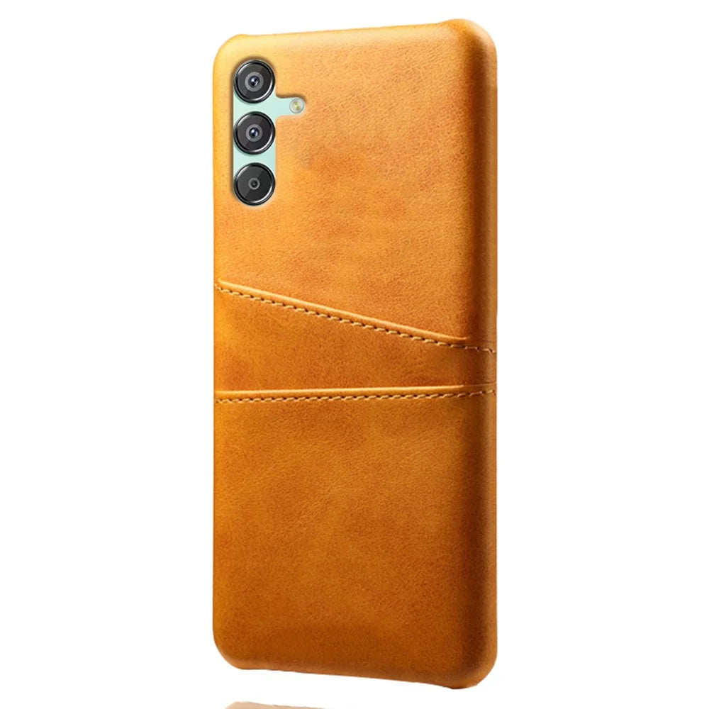 For Samsung Galaxy F15 5G / M15 5G Case PU Leather Hard PC Shockproof Shell with 2 Card Slots - Orange - 2