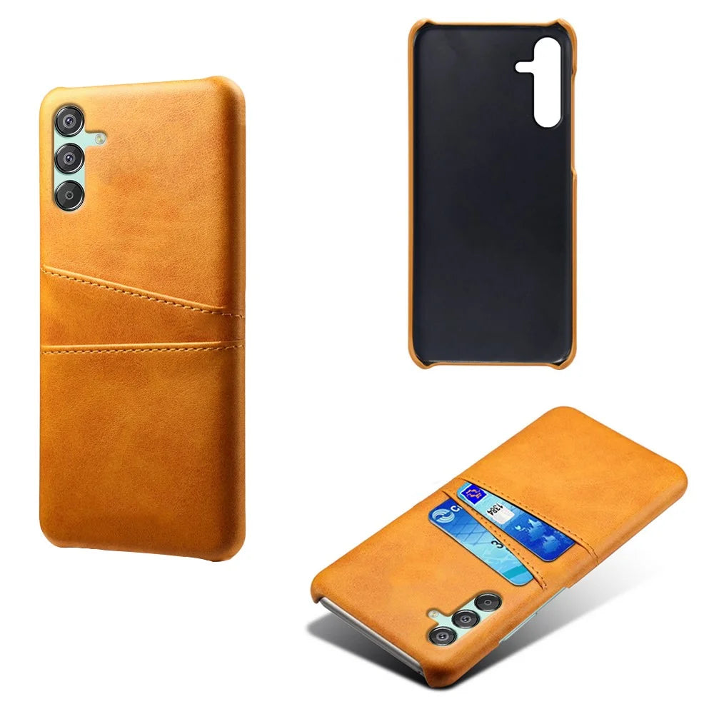 For Samsung Galaxy F15 5G / M15 5G Case PU Leather Hard PC Shockproof Shell with 2 Card Slots - Orange - 5