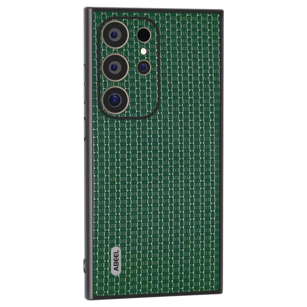ABEEL For Samsung Galaxy S24 Ultra Case Genuine Cow Leather+PC+TPU Phone Shell Cover - Green - 1