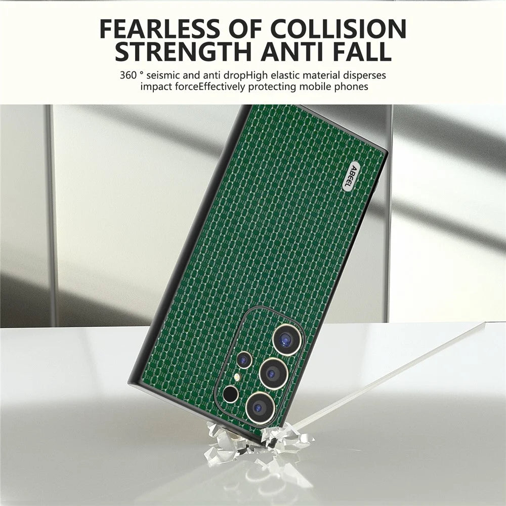 ABEEL For Samsung Galaxy S24 Ultra Case Genuine Cow Leather+PC+TPU Phone Shell Cover - Green - 3
