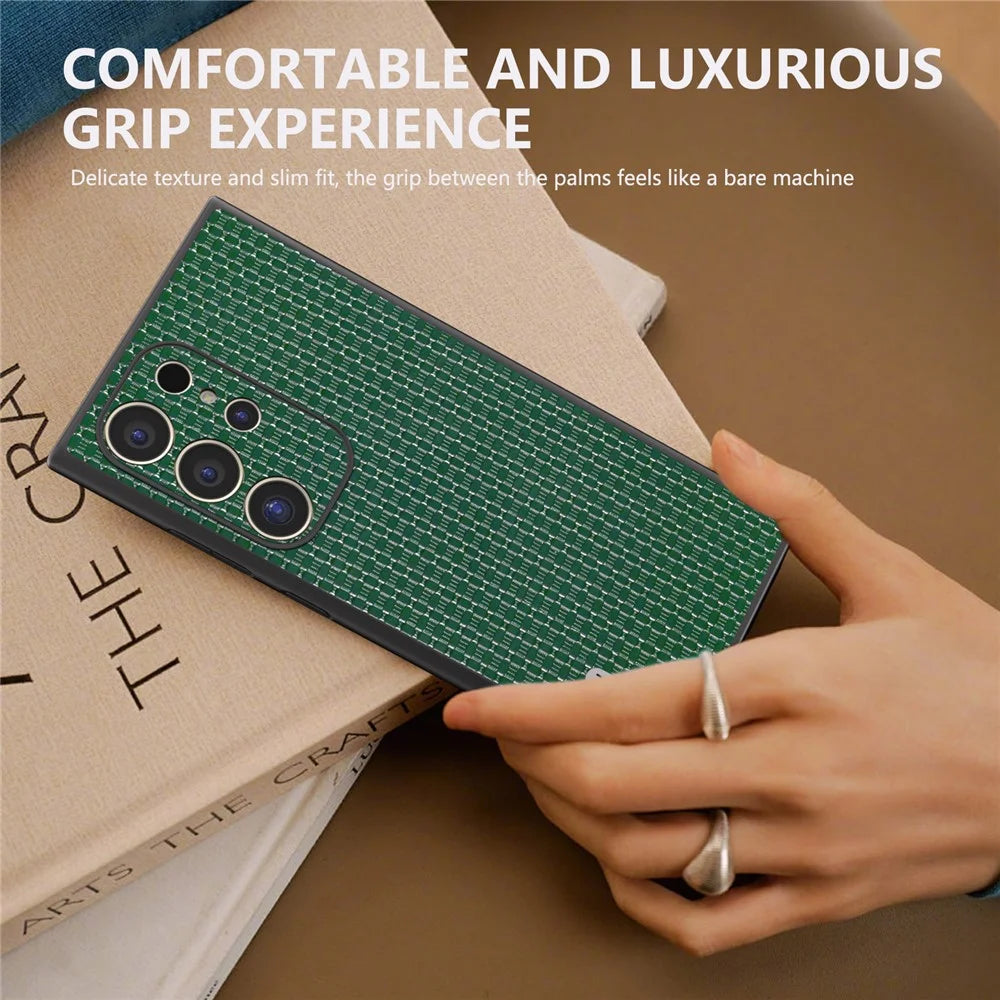 ABEEL For Samsung Galaxy S24 Ultra Case Genuine Cow Leather+PC+TPU Phone Shell Cover - Green - 6