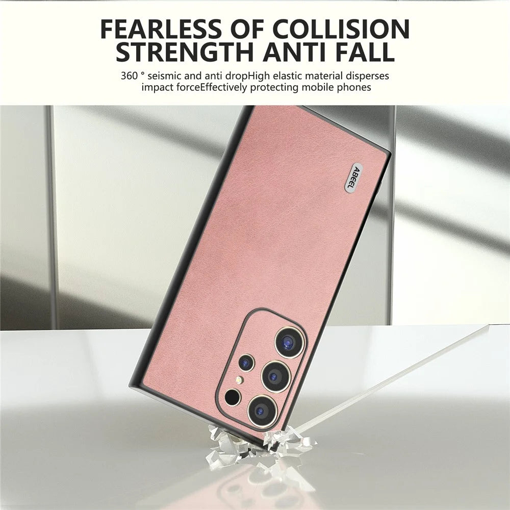 ABEEL For Samsung Galaxy S24 Ultra Case Leather+PC+TPU Hybrid Phone Cover - Pink - 3