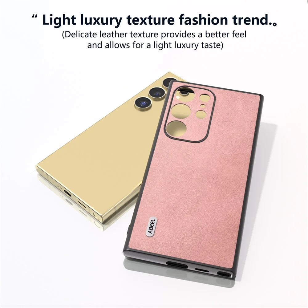 ABEEL For Samsung Galaxy S24 Ultra Case Leather+PC+TPU Hybrid Phone Cover - Pink - 4