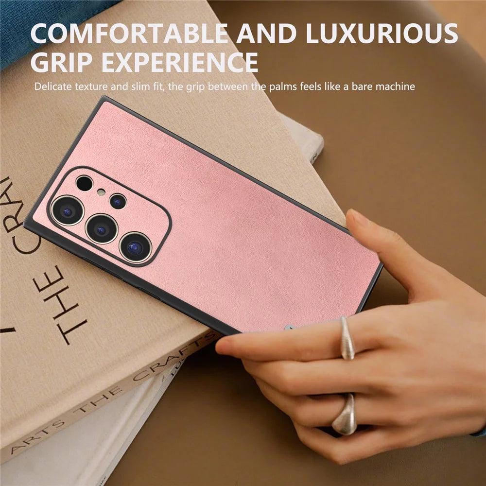ABEEL For Samsung Galaxy S24 Ultra Case Leather+PC+TPU Hybrid Phone Cover - Pink - 6