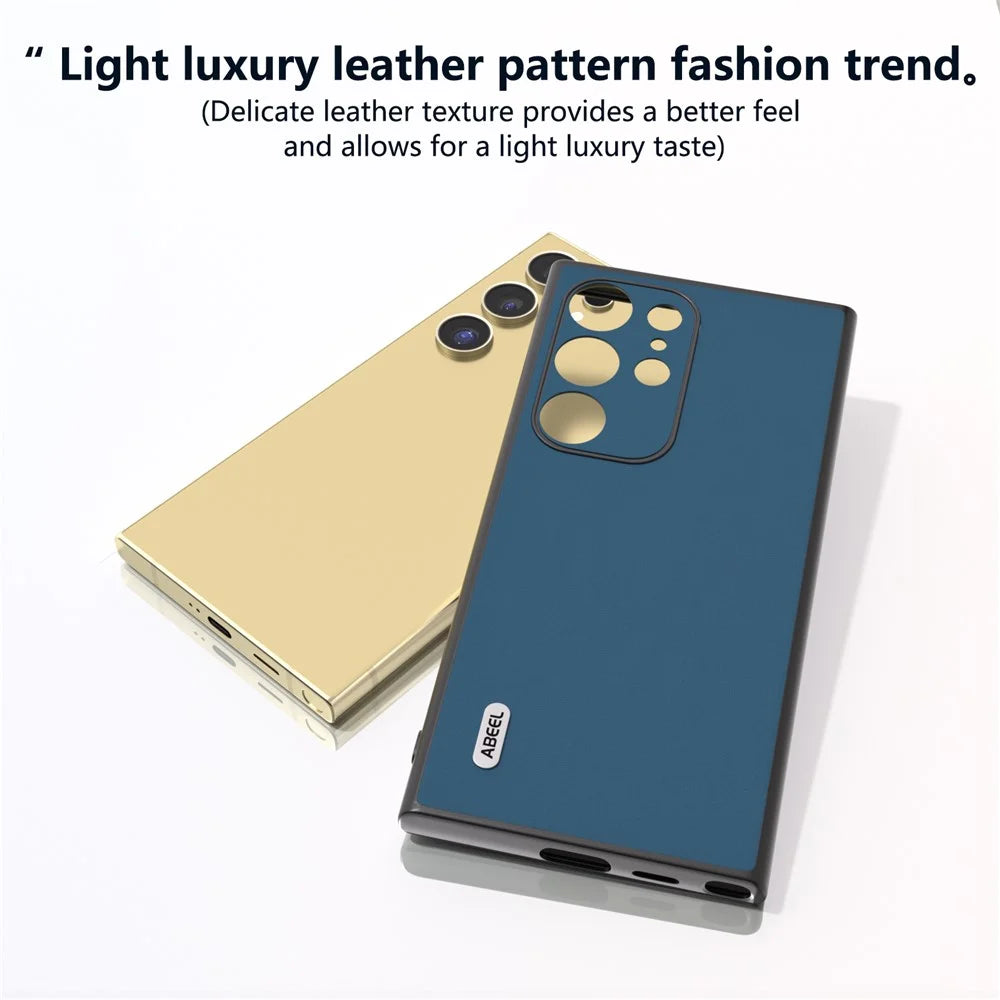 ABEEL For Samsung Galaxy S24 Ultra Case Genuine Cow Leather Silky Skin Touch Phone Cover - Blue - 4
