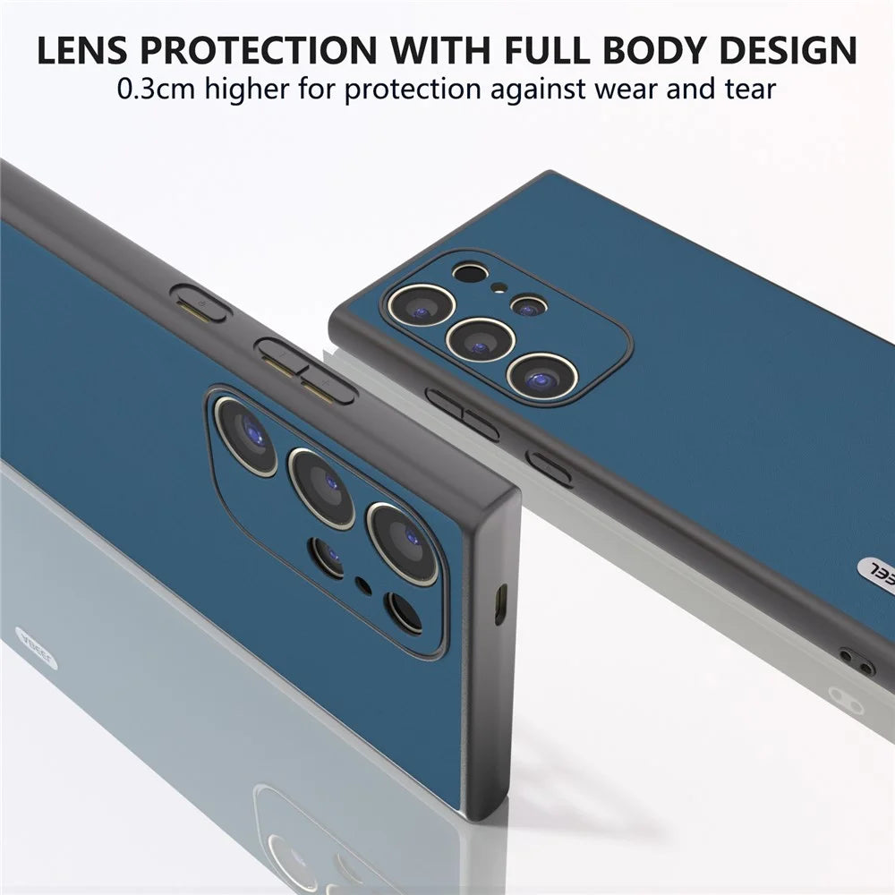 ABEEL For Samsung Galaxy S24 Ultra Case Genuine Cow Leather Silky Skin Touch Phone Cover - Blue - 5