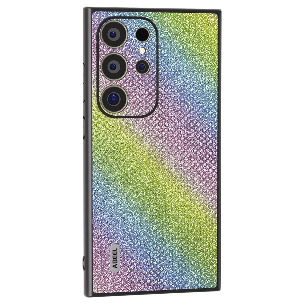 ABEEL For Samsung Galaxy S24 Ultra Case PU Leather+PC Back TPU Frame Phone Cover Rhinestone Texture - Multi-color - 1
