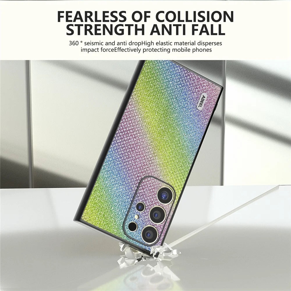 ABEEL For Samsung Galaxy S24 Ultra Case PU Leather+PC Back TPU Frame Phone Cover Rhinestone Texture - Multi-color - 3