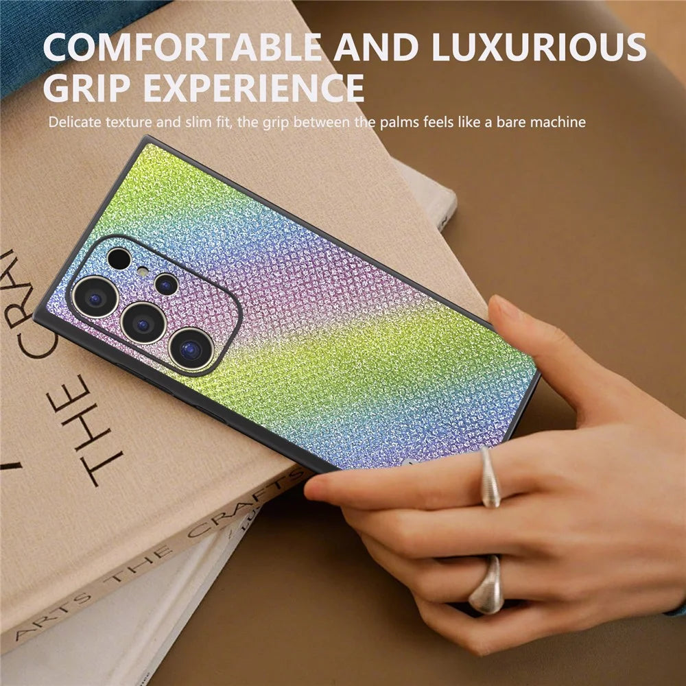 ABEEL For Samsung Galaxy S24 Ultra Case PU Leather+PC Back TPU Frame Phone Cover Rhinestone Texture - Multi-color - 6