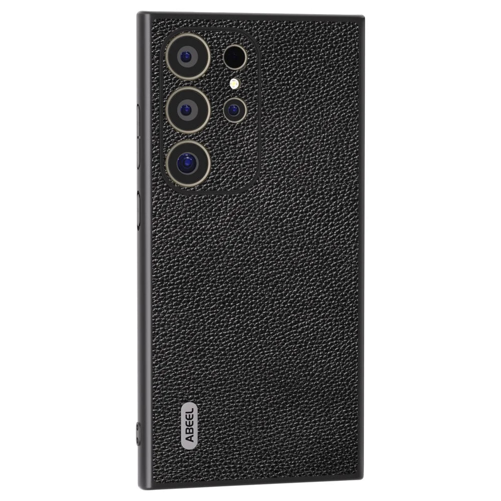ABEEL For Samsung Galaxy S24 Ultra Case Litchi Texture Genuine Cow Leather+PC+TPU Cover - Black - 1