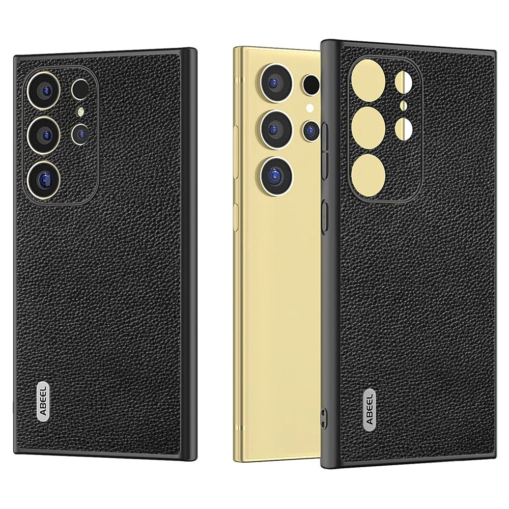 ABEEL For Samsung Galaxy S24 Ultra Case Litchi Texture Genuine Cow Leather+PC+TPU Cover - Black - 2