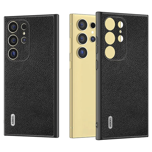 ABEEL For Samsung Galaxy S24 Ultra Case Litchi Texture Genuine Cow Leather+PC+TPU Cover - Black - 2
