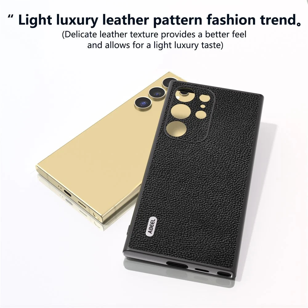 ABEEL For Samsung Galaxy S24 Ultra Case Litchi Texture Genuine Cow Leather+PC+TPU Cover - Black - 4