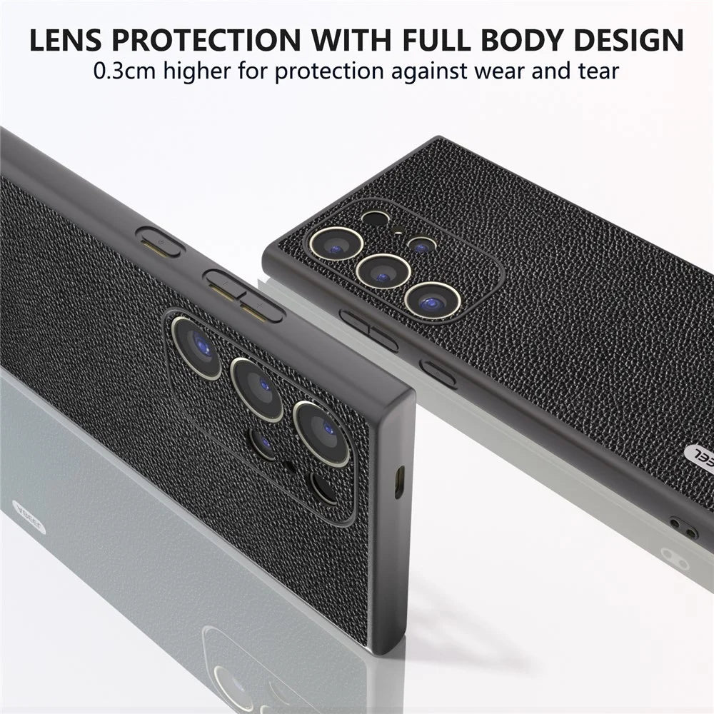 ABEEL For Samsung Galaxy S24 Ultra Case Litchi Texture Genuine Cow Leather+PC+TPU Cover - Black - 5
