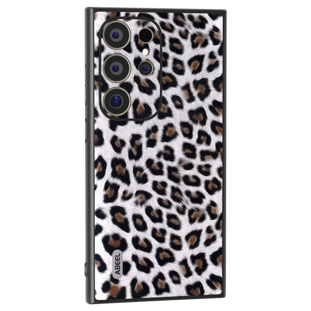 ABEEL For Samsung Galaxy S24 Ultra Case Leather Coated PC+TPU Back Phone Cover with Leopard Pattern - Silver - 1
